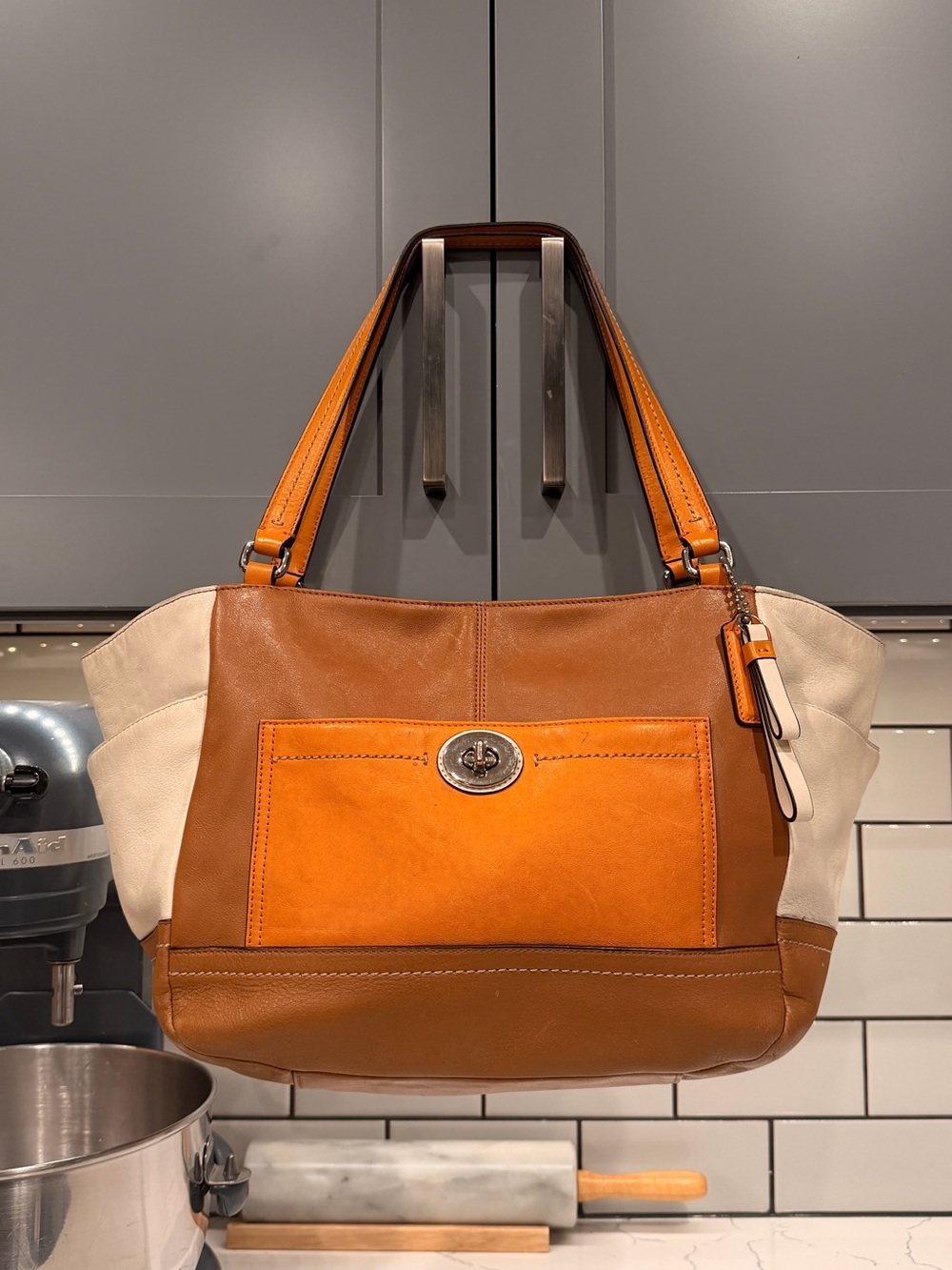 Coach Brown and Tan Leather Shoulder Bag